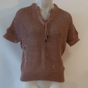 Womens Peserico Mauve Open Knit  Sequin Sweater 38 IT/US XS